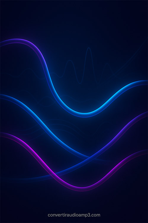 Fondo tecnológico oscuro con cables y ondas de audio digital